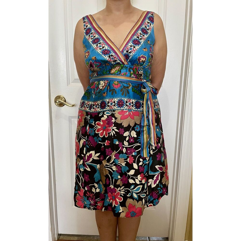Vintage Y2K 100% Silk Floral Paisley Wrap Dress Size Small/Medium